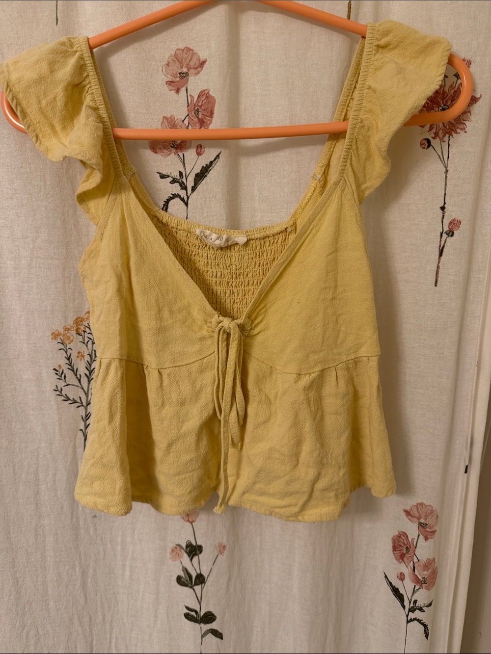 PacSun Yellow Tie-Front Ruffle Sleeve Crop Top